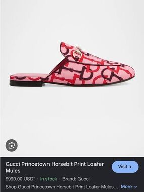 Gucci Pink & Red Horsebit Print Mule